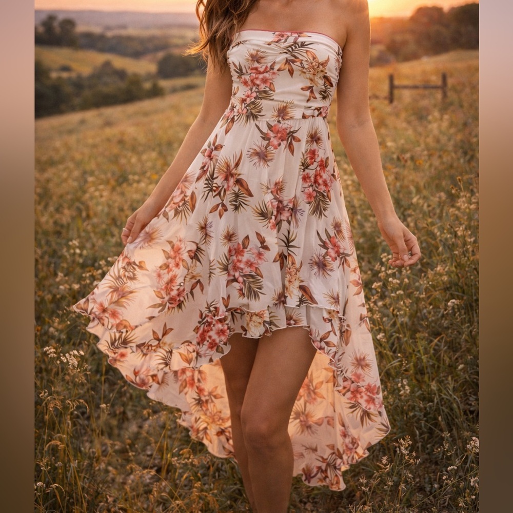 City Triangles Floral Strapless Hi-Lo Dress | Asymmetrical Summer Maxi